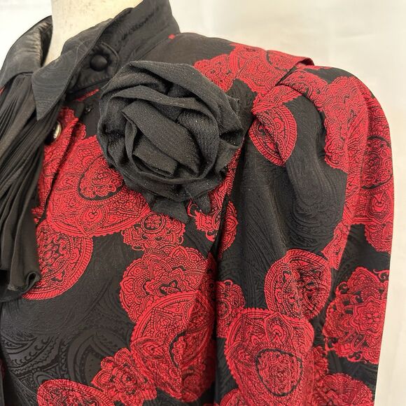 Beautiful VTG Richard Warren Abstract Art Silk Lined Peplum Jacket Size 8 - Picture 3 of 10